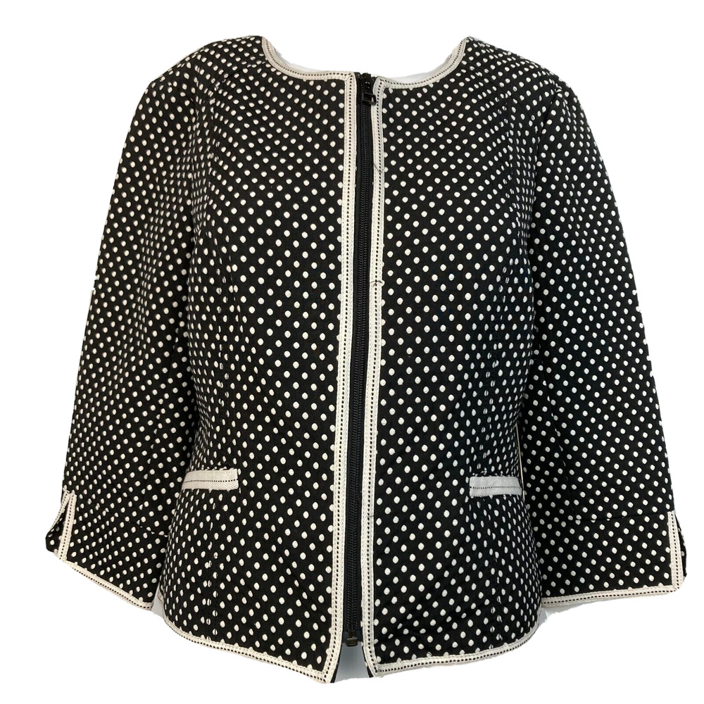 NWT Renuar Jacket Blazer‎ Womens Sz 6 Black Ivory Polka Dot Jacket Lightweight
